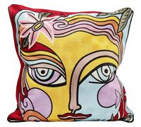 Kare Design Art Line Face Coussin décoratif avec Rembourrage Multicolore 50 x 50 cm Housse Amovible avec Fermeture éclair Coussin décoratif avec Rembourrage