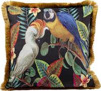 Kare Design Coussin Birds Paradise - Multicolore - Motif Perroquet - Aspect Velours - avec Franges - Coussin décoratif avec Rembourrage - avec Fermeture éclair - 45 x 45 cm (L x l)