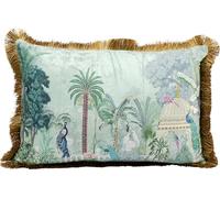Kare Design Coussin Jungel Temple - Vert - 40 x 60 cm - avec Franges - Jungle - Coussin décoratif avec Fermeture éclair - pour Salon