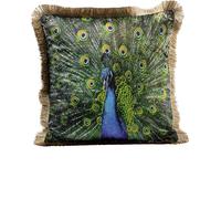 Kare Design Coussin Peacock - Multicolore - 45 x 45 cm - Housse Amovible avec Fermeture éclair - Motif Paon - avec Bords à Franges - Coussin décoratif avec Rembourrage - Coussin décoratif pour canapé