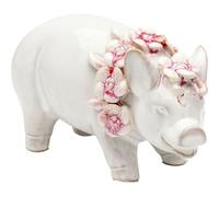 Kare Design Figurine décorative Hawaï Pig Blanc/Rose, 11 cm de Hauteur, Objet de décoration, Cadeau, Figurine d'animal, Cochon avec chaîne de Fleurs, Salon