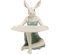 Kare Design Figurine décorative Lady Rabbit Tray, Blanc/Vert, 29 cm de Hauteur, Objet de décoration, Cadeau, Lapin décoratif Moderne, Lapin avec Plateau, Salon