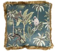 Kare Design Jungle Fever - Multicolore - 55 x 55 cm - Housse Amovible avec Fermeture éclair - Motif Jungle - avec Bords à Franges - Coussin décoratif avec Rembourrage - Coussin décoratif pour canapé