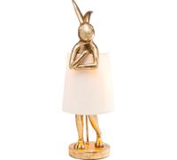 Kare Design Lampe á Poser Animal Rabbit, Lapin, Or/Blanc, Abat Jour Lin, Lampe de Table, Deco Intérieur, Décoration Chambre à Coucher, Salon, Bureau, 68x23x26cm (Ampoule Non Incluse)