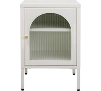 Kare Design Naxos Commode Blanche, Table de Chevet, étagère, Structure en Acier, Porte en Verre, Chambre à Coucher, Salon, 60 x 40 x 35 cm (H x l x P)