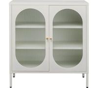 Kare Design Naxos Commode de Rangement en Acier avec 2 Portes en Verre Blanc 90 x 80 x 35 cm (H x l x P)