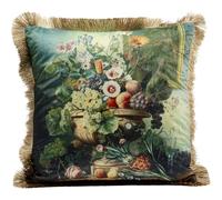 Kare Design Romantic Bouquet, Multicolore, 45 x 45 cm, Housse Amovible avec Fermeture éclair, Motif Floral, avec Bords à Franges, Coussin décoratif avec Rembourrage, Coussin décoratif pour canapé