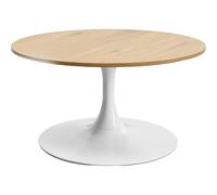 Kare Design Schickeria Table Basse en chêne Blanc/Marron, 80 cm de diamètre, Table d'appoint, Table de Salon, Aspect Bois, Structure en Acier, Ronde, rétro