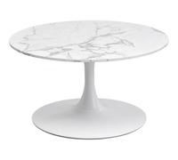 Kare Design Schickeria Table Basse en marbre Blanc, 80 cm de diamètre, Table d'appoint, Table de Salon, Aspect marbre, Structure en Acier, Ronde, rétro