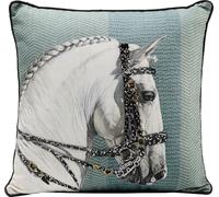 Kare Design Show Horse Head Bleu/Marron 45 x 45 cm Motif Cheval Housse Amovible avec Fermeture éclair Coussin décoratif avec Rembourrage