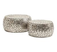 Kare Design Table Basse Pebbles Deluxe, Acier, Argent, Diamètre 66 / 56 cm, Table Basse Salon lot de 2, Meuble, Deco Intérieur, Decoration Chambre, Maison