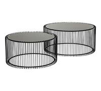 Kare Design Table Basse Wire Black, Lot de 2, Noir, 34x70x70 Cm | Petit meuble table de salon ronde, plateau en verre, acier, style loft industriel