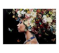 Kare Design Tableau en verre femme fleurs papillons gauche 150x100cm