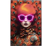 Kare Design Tableau mural Fancy Red Lady rouge, multicolore, 120 x 80 cm, avec effet LED, motif femme, moderne, pour salon