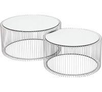Kare Design Tables basses Wire, argenté/miroir, rond, acier, verre, table basse salon lot de 2, meuble, table de salon, chambre, Ø70cm, Ø60cm