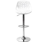Kare Design Tabouret de Bar Ornement, Blanc, Pied Acier, Chaise Pivotant, Pivotant à 360°, Hauteur Réglable, Deco Intérieur, Décoration Salon, Cuisine, 85x45x50cm (H/L/P)