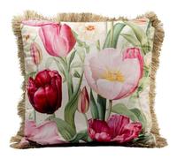 Kare Design Tulips Coussin Multicolore, 45 x 45 cm, Housse Amovible avec Fermeture éclair, Motif Floral, avec Bords à Franges, Coussin décoratif avec Rembourrage, Coussin décoratif pour canapé