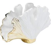 Kare Design Vase Ginkgo Elegance, Blanc, Or, Grès Vernissé, Vase Decoratif pour Fleur, Deco Intérieur, Decoration Chambre, Salon, Maison, 18 x 26 x 9 cm