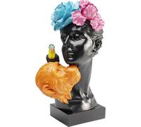 Kare Figurine décorative Design Jungle Lady, Noir/Multicolore, 40 cm de Hauteur, Objet de décoration, Statue Moderne, Cadeau, Figurine de Femme Tropicale avec Couronne de Fleurs, Salon