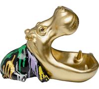 Kare Figurine Hippopotame affamé, doré/Multicolore, 17 x 24 x 27 cm, Objet décoratif, Peinture à Niveau, Motif Hippopotame Amusant ludique pour décoration d'étagère, Salon, Chambre à Coucher