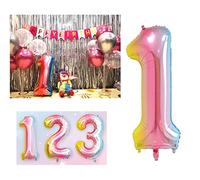 Kare & Kind Ballon en aluminium de 40 pouces avec numéro 1 (chiffre) - Fournitures de décoration de fête couleur arc-en-ciel métallique de grande taille - Rempli d'air ou d'hélium - Anniversaires