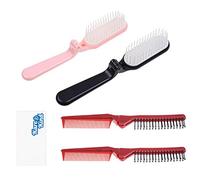 Kare & Kind brosse à cheveux pliable et peigne 4x - Outil de toilettage pour les voyages - Peigne et brosse antistatiques à dents fines et larges - Pour cheveux raides, bouclés, fins et épais
