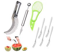 Kare & Kind Kit de découpe de Fruits Haut de Gamme : trancheuse à pastèque en Acier Inoxydable, 2 en 1 Bol à Melon, Couteau à Fruits et trancheuse à Avocat