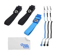 Kare & Kind Lot de 3 Sangles de Poignet antistatiques réutilisables équipées d'un Fil de Mise à la Terre et d'une Pince Crocodile, Sangles réglables, Cordon enroulé Extra Long - pour réparations