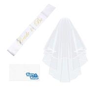 Kare & Kind Voile de mariée et Ceinture “Bride to Be” (Impression d'or) - Accessoires de mariée élégants pour Les fêtes prénuptiale Les enterrements de Vie de Jeune Fille, Les soirées Entre Filles