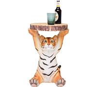 Kare Table d'appoint design Animal Tiger, Ø 35 cm, petite table basse ronde, aspect bois, figurine animale comme table de salon originale (H x l x P) 53 x 37 x 35 cm