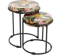 Kare Table d'appoint Design Jungle (Lot de 2), Multicolore, diamètre : 35 cm, Table Basse, Table de Chevet, Motif Jungle, Cadre en Acier, Salon, Ronde