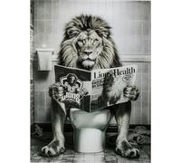 Kare Tableau mural design Bath Lion - Gris - Rectangulaire - Verre de sécurité ESG de 4 mm - Design animal - Lion - Art mural - Chambre à coucher - Verre - 80 x 60 cm (H x l)