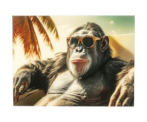 Kare Tableau mural design « Holiday Monkey » - Multicolore - Rectangulaire - Verre de sécurité ESG de 4 mm - Design animal - Singe - Art mural - Pour chambre à coucher et salon - Polypropylène - 80 x