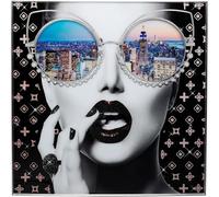 Kare Tableau mural design NY View multicolore carré avec éléments de décoration en verre de sécurité Impression photo Art mural New York Glamour Chambre à coucher Salon Papier verre 80 x 80 cm (H x l)