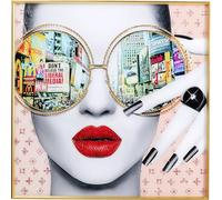 Kare Tableau mural design Times Square View Multicolore Carré avec éléments de décoration en verre de sécurité Impression photo Art mural glamour Chambre à coucher Salon Papier verre 80 x 80 cm (H x l