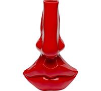 Kare Vase décoratif Design Rouge Moderne Fait à la Main pour Fleurs séchées, Motif lèvres, Salon, 38 x 25 x 17 cm (H x l x P)