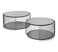 Kare Wire Double Bubble Lot de 2 Tables Basses Design Noir Diamètre 63 cm Verre de sécurité Table de Salon, Structure en Acier, Plateau de Table en Verre, Salon, Ronde, 34 x 70 x 70 cm (H x l x P)
