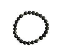 Karelian Heritage BO137L Bracelet de perles en shungite noire et pierre de lave, 8 mm, fait à la main pour homme, pierres naturelles et design élastique pour l'équilibre des chakras, bijou spirituel