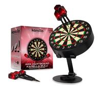 Karella Mini cible de fléchettes Bulli miniature Ø 15 cm avec support en métal réglable, lot de 6 mini fléchettes (acier), pour la maison, le bureau, la décoration, cadeau