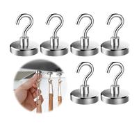 KARELLS 6 Pièces Crochets Magnétiques Ultra Forts, Puissant Magnétique Néodyme 22KG, Crochet Magnétique Noir 25mm Calamite Néodyme, pour Camping, Garage, Cuisine, Bureau
