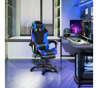 Karelwui Chaise de Jeu de Massage avec lumières LED et Bluetooth, Fauteuil PC Ergonomic High Back, siège de l'ordinateur de Bureau réglable pour Les Joueurs, Bleu Noir Bleu Noir