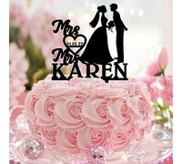 Karen's Cake Toppers Décoration de gâteau avec monogramme « Love Is Love » en acrylique noir - Cadeau unique pour femmes et filles