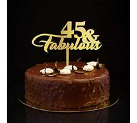 Karen's Cake Toppers Décoration de gâteau d'anniversaire 45e anniversaire 45 & Fabulous 45 ans Doré pailleté Nom n'importe quel numéro d'âge Cadeau d'anniversaire pour lui et elle 15,2 cm