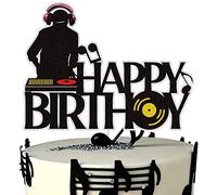 Karen's Cake Toppers Décoration de gâteau d'anniversaire à paillettes disco Hip Hop Thème Rock DJ Fournitures de fête d'anniversaire pour amateurs de musique DJ