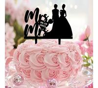 Karen's Cake Toppers Décoration de gâteau d'anniversaire LGBT en acrylique noir avec inscription « Mrs and Mrs »