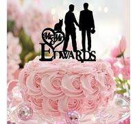 Karen's Cake Toppers Décoration de gâteau d'anniversaire « Mr & Mr Happy Birthday » Noir Deux mariés LGBT pour anniversaire de mariage, fête prénatale, fabuleuse décoration de couple et marié en