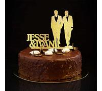 Karen's Cake Toppers Décoration de gâteau de mariage avec inscription « Mr and Mr » à paillettes dorées rétro Motif deux mariés