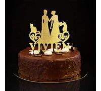 Karen's Cake Toppers Décoration de gâteau de mariage avec silhouette de chien et de chat Doré à paillettes pour gâteau de mariage pour deux femmes