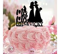 Karen's Cake Toppers Décoration de gâteau de mariage avec silhouette de deux mariées Mme et Mme avec chien et chat LGBTQ Nom personnalisé Date de mariage Cadeaux de mariage en acrylique Noir