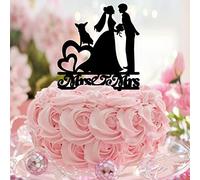 Karen's Cake Toppers Décoration de gâteau de mariage en acrylique avec nom personnalisé « Mrs and Mrs » et « 2 mariées » - Noir